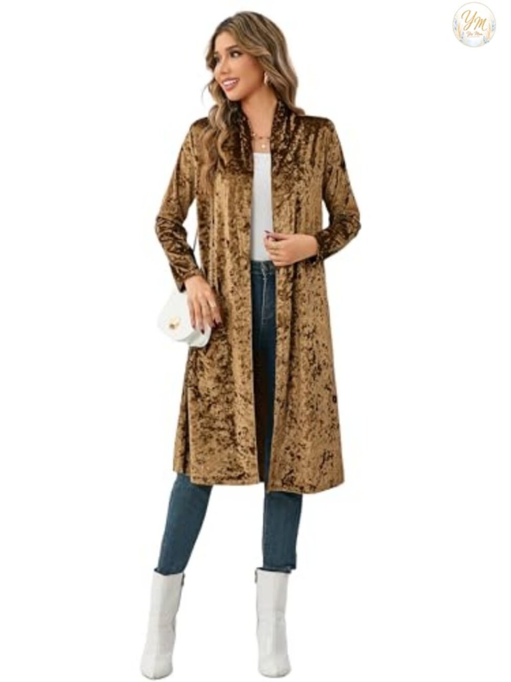Velvet Open Front Maxi Cardigan Long Sleeve Drape Collar Casual Fall